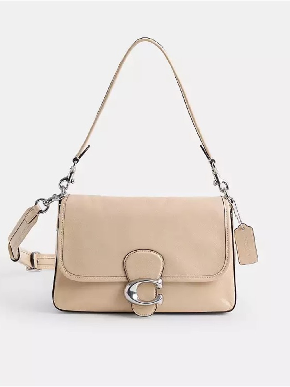 Coach Soft Tabby Cream Leather Shoulder Bag with Silver Chain